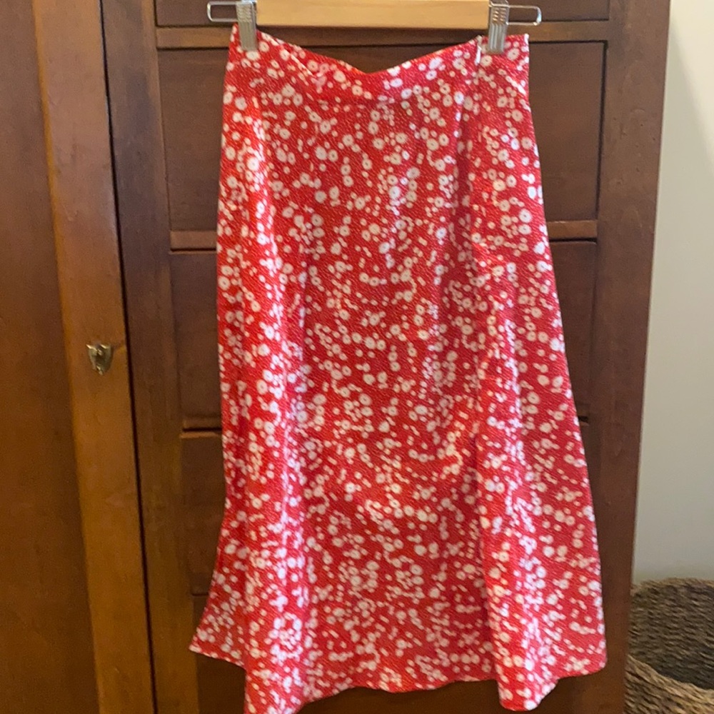 Red floral midi skirt!